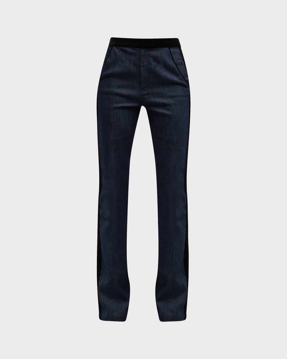 Ariane Side-Stripe Denim Straight-Leg Pants